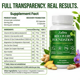 Flacon de 60 capsules DYDUON Zafira Organics sur une surface en bois