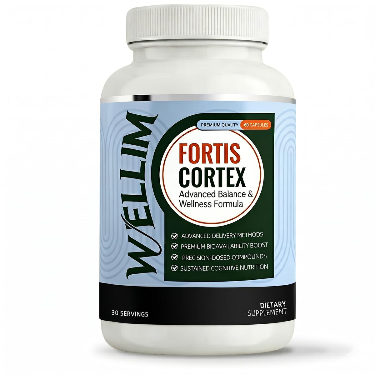 Flacon de 60 capsules FortisCortex de Plantriva avec étiquette claire