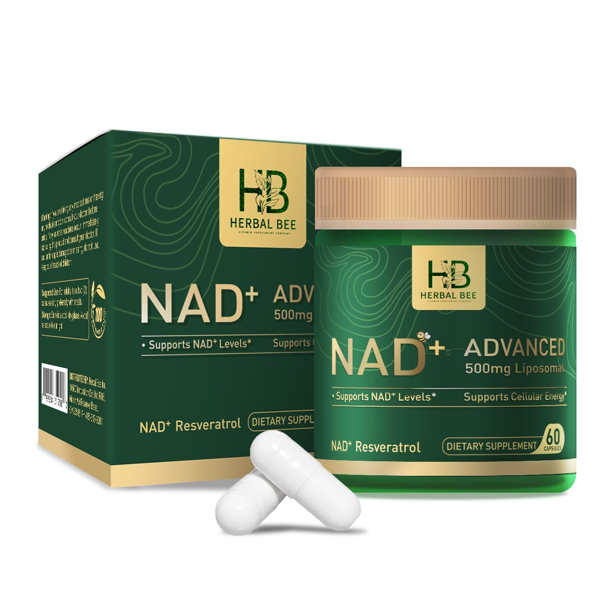 Flacon de 60 capsules Herbal Bee Liposomal NAD+ 500 mg