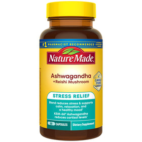 Flacon de 60 capsules Nature Made Ashwagandha KSM 66 et Champignon Reishi