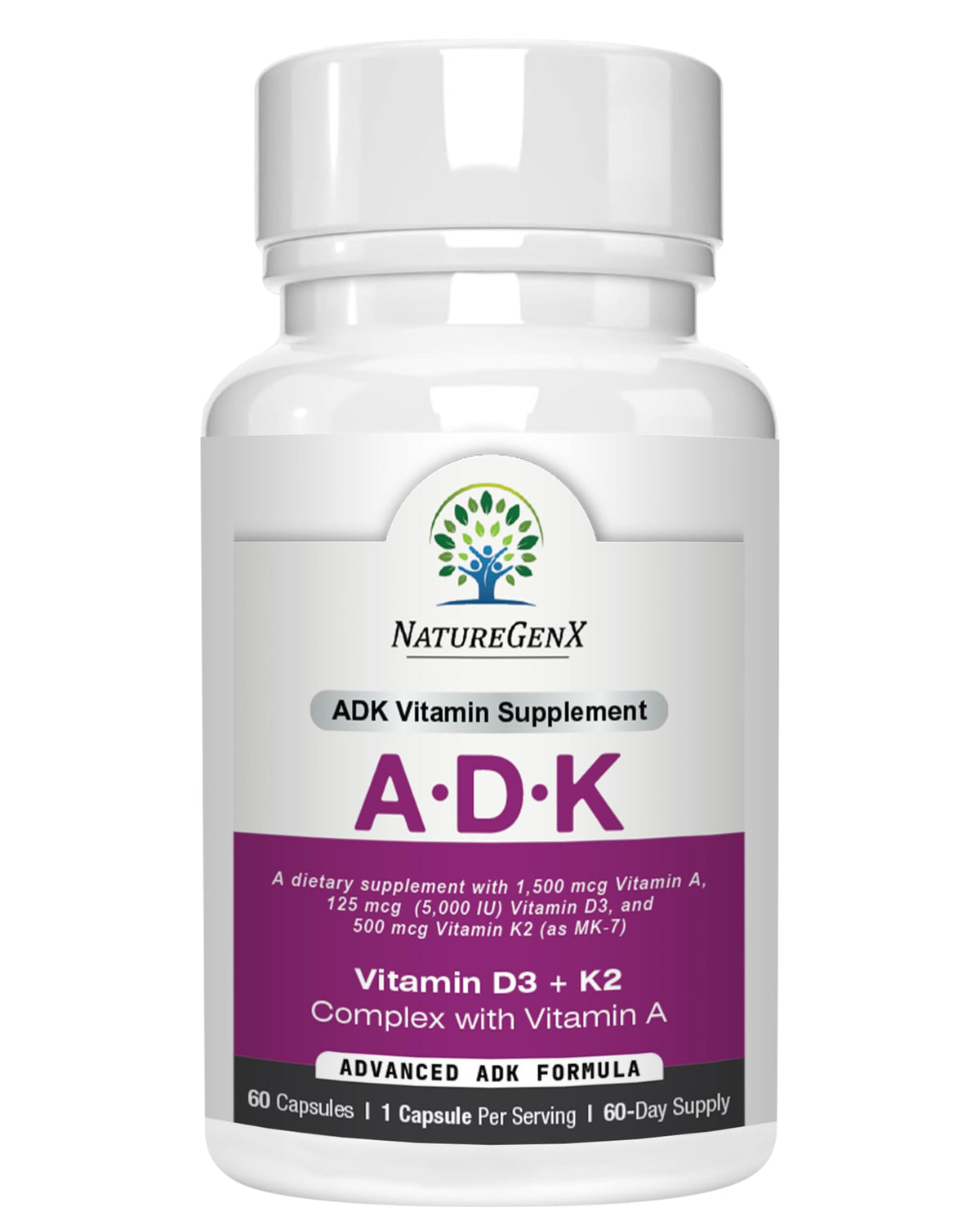 Flacon de 60 capsules NatureGenX ADK avec étiquette