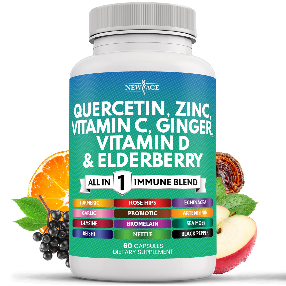 Flacon de 60 capsules NEW AGE Quercétine Zinc Vitamine C D