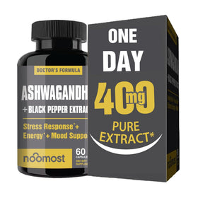Flacon de 60 capsules NooMost Extrait d'Ashwagandha avec étiquette