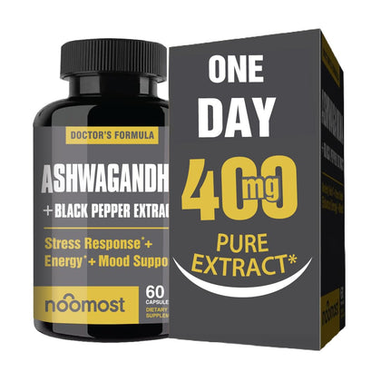 Flacon de 60 capsules NooMost Extrait d'Ashwagandha avec étiquette