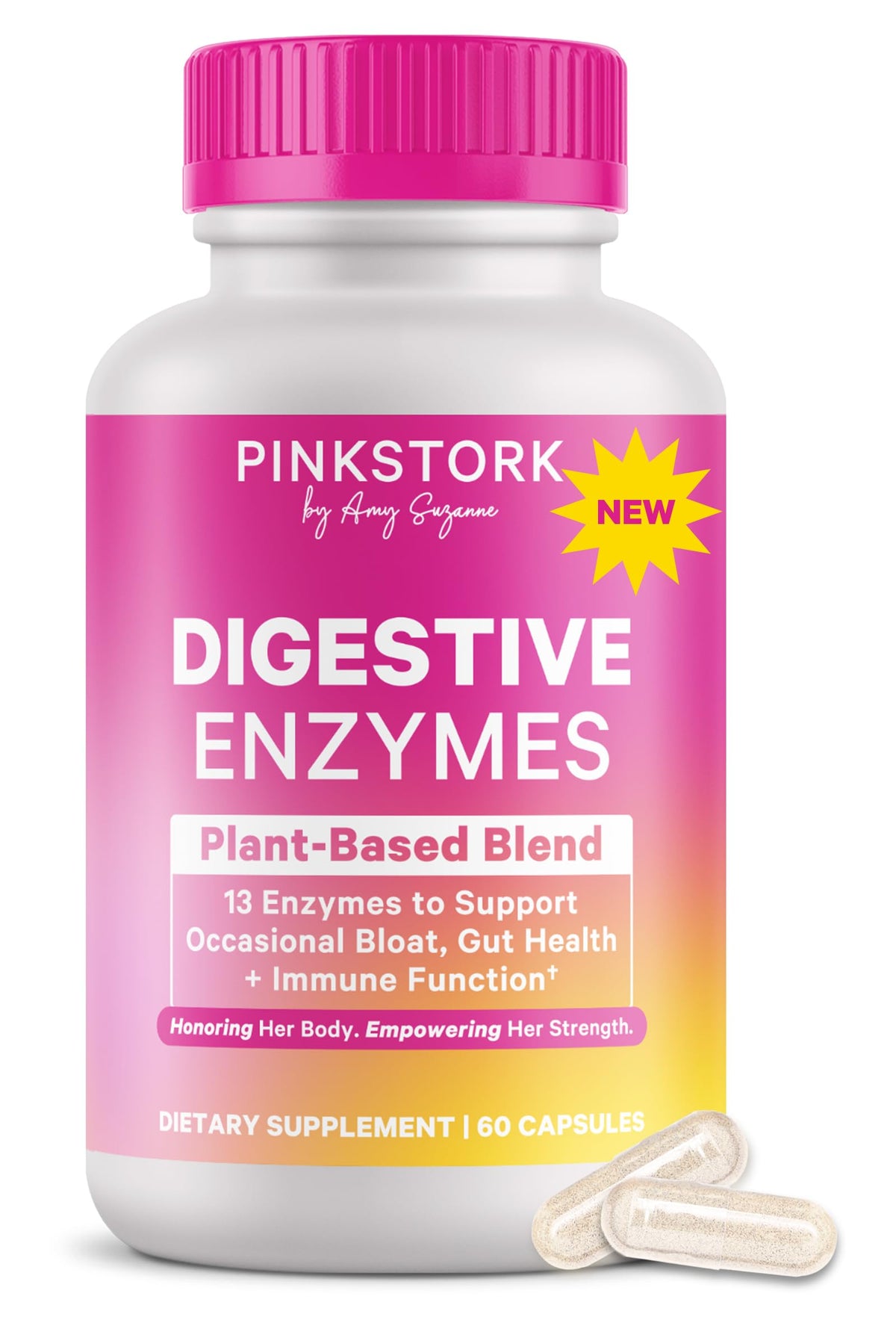 Flacon de 60 capsules Pink Stork multi-enzymes vue de face