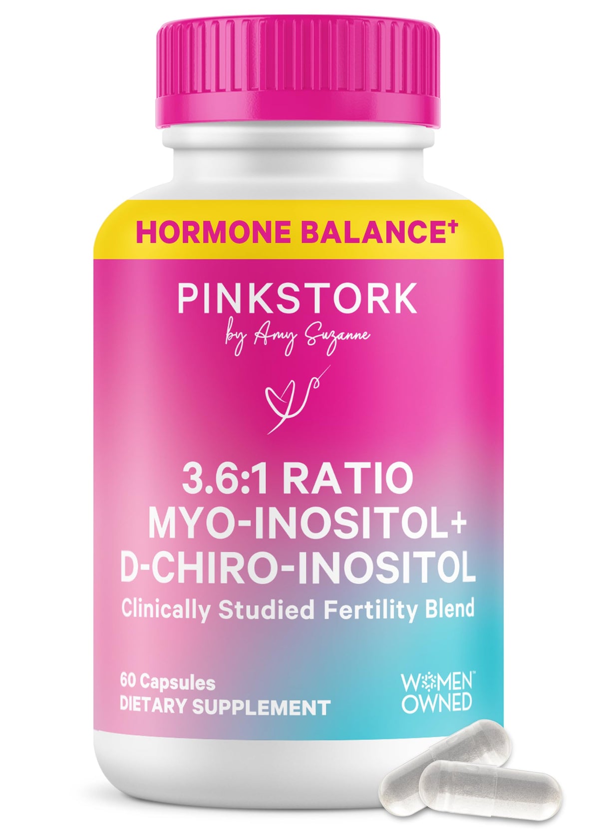Flacon de 60 capsules Pink Stork Myo-Inositol et D-Chiro Inositol