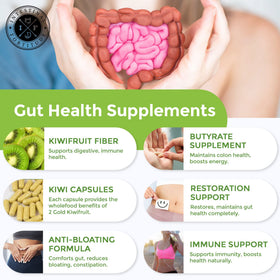 Flacon de 60 capsules prébiotiques Gold Kiwi d'Intestinal Fortitude sur fond blanc