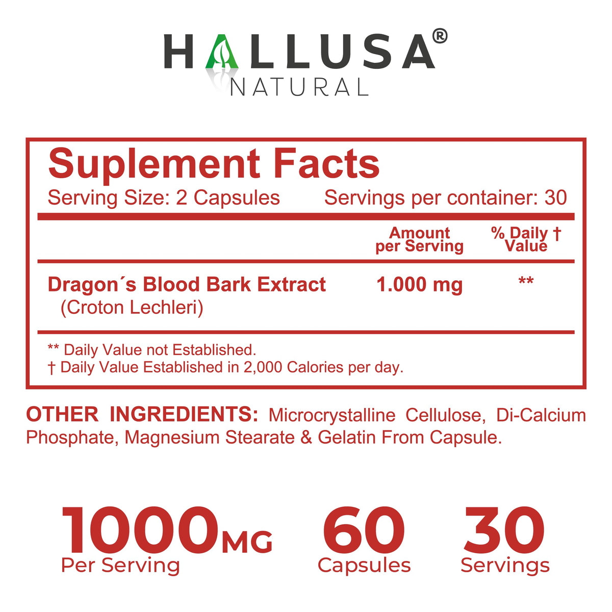 Flacon de 60 capsules Sangre de Drago Hallusa Natural