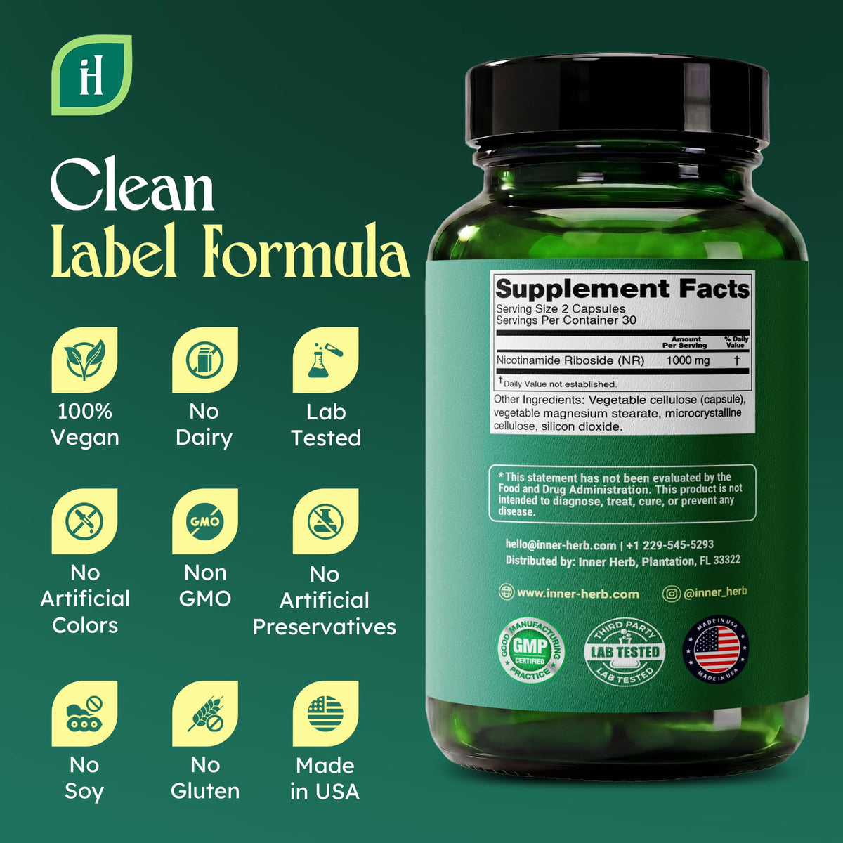 Flacon de 60 capsules végétales de Nicotinamide Riboside InnerHerb