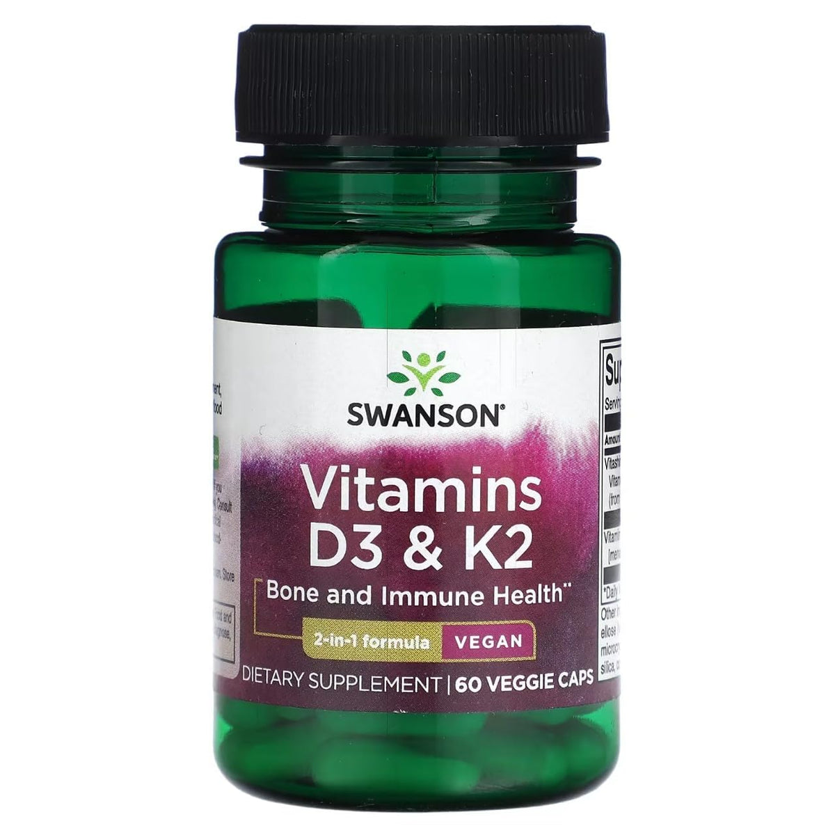 Flacon de 60 capsules végétales Swanson D3 & K2