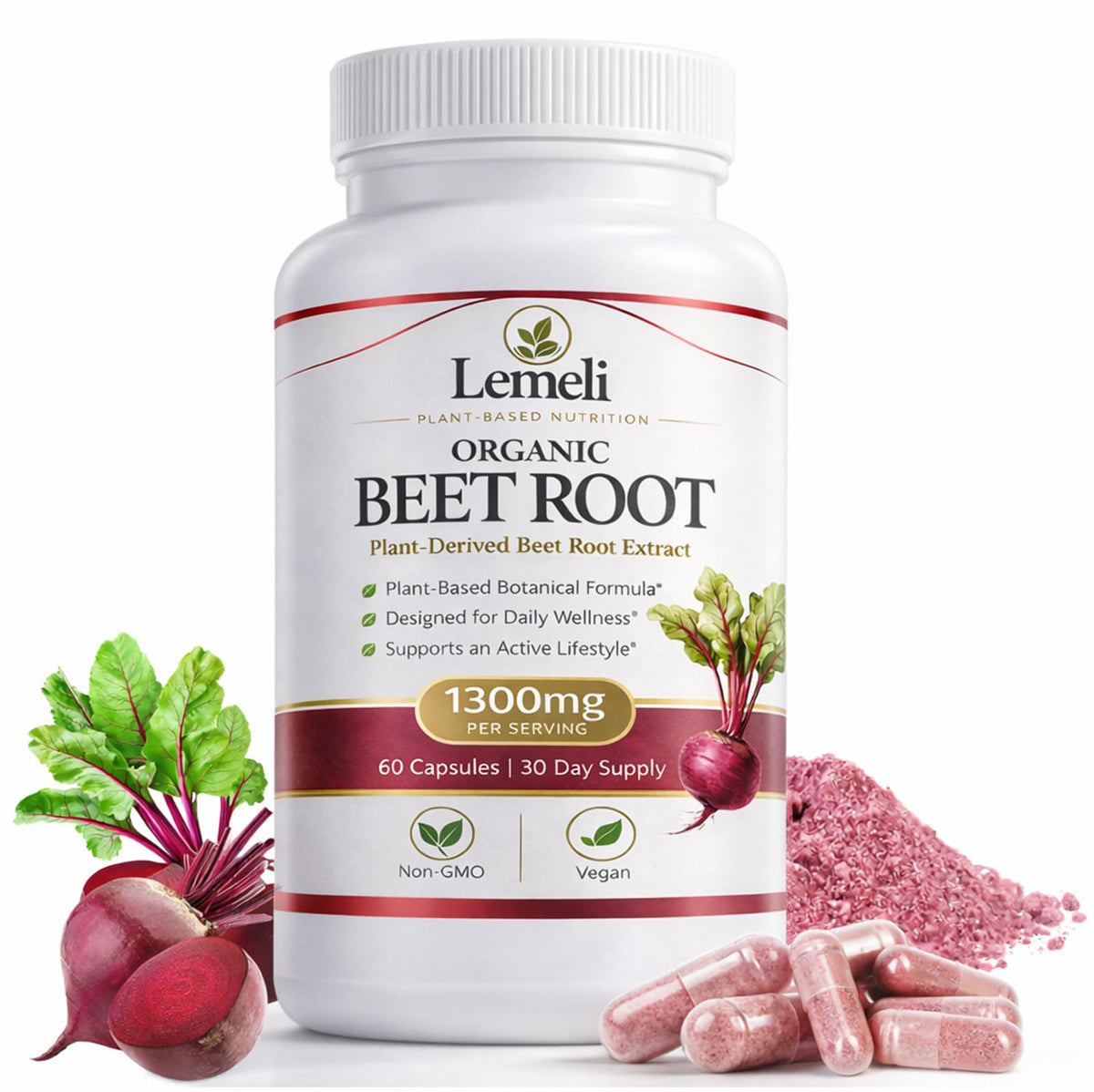 Flacon de 60 capsules végétaliennes de betterave Lemeli 1300mg