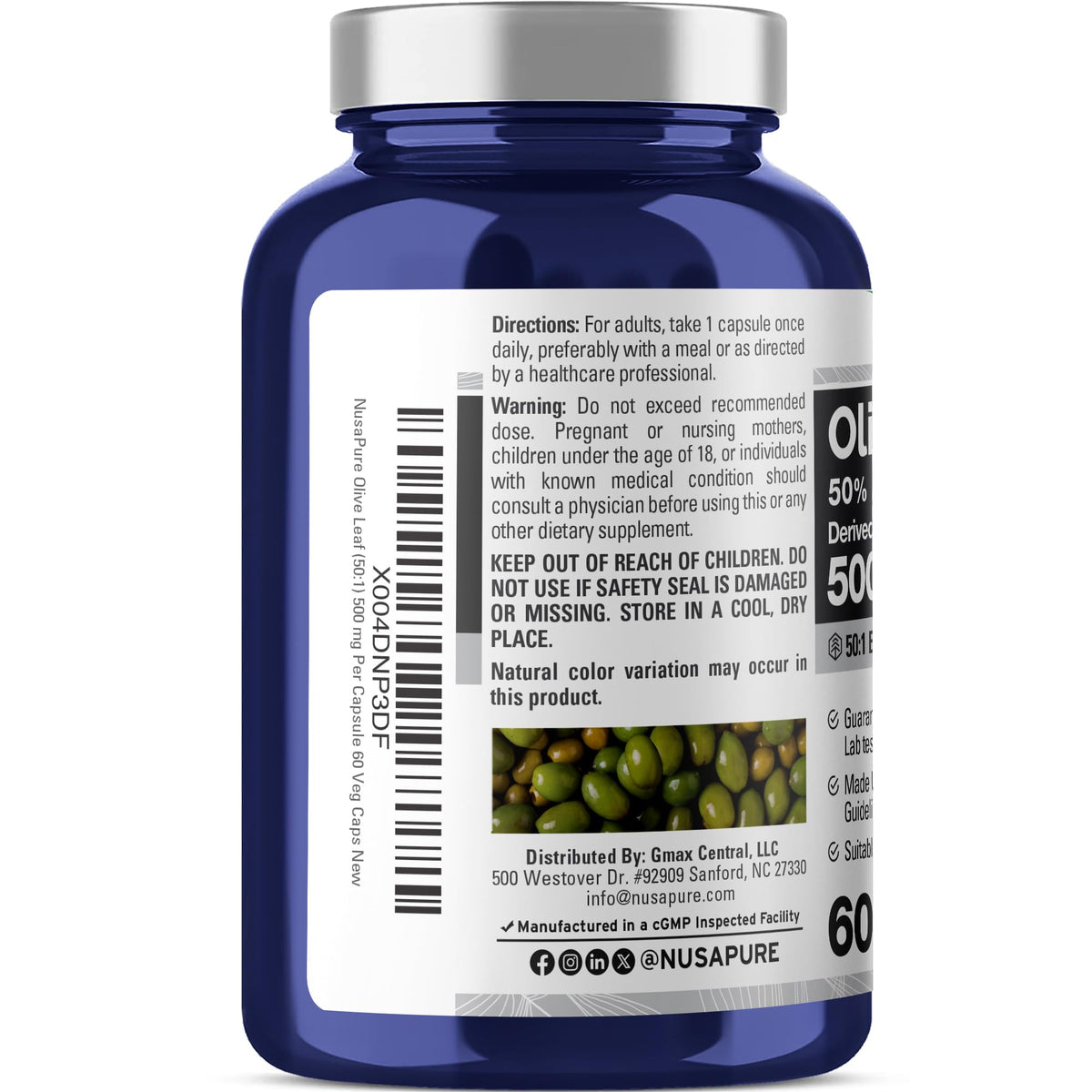 Flacon de 60 capsules végétaliennes NusaPure sur fond clair