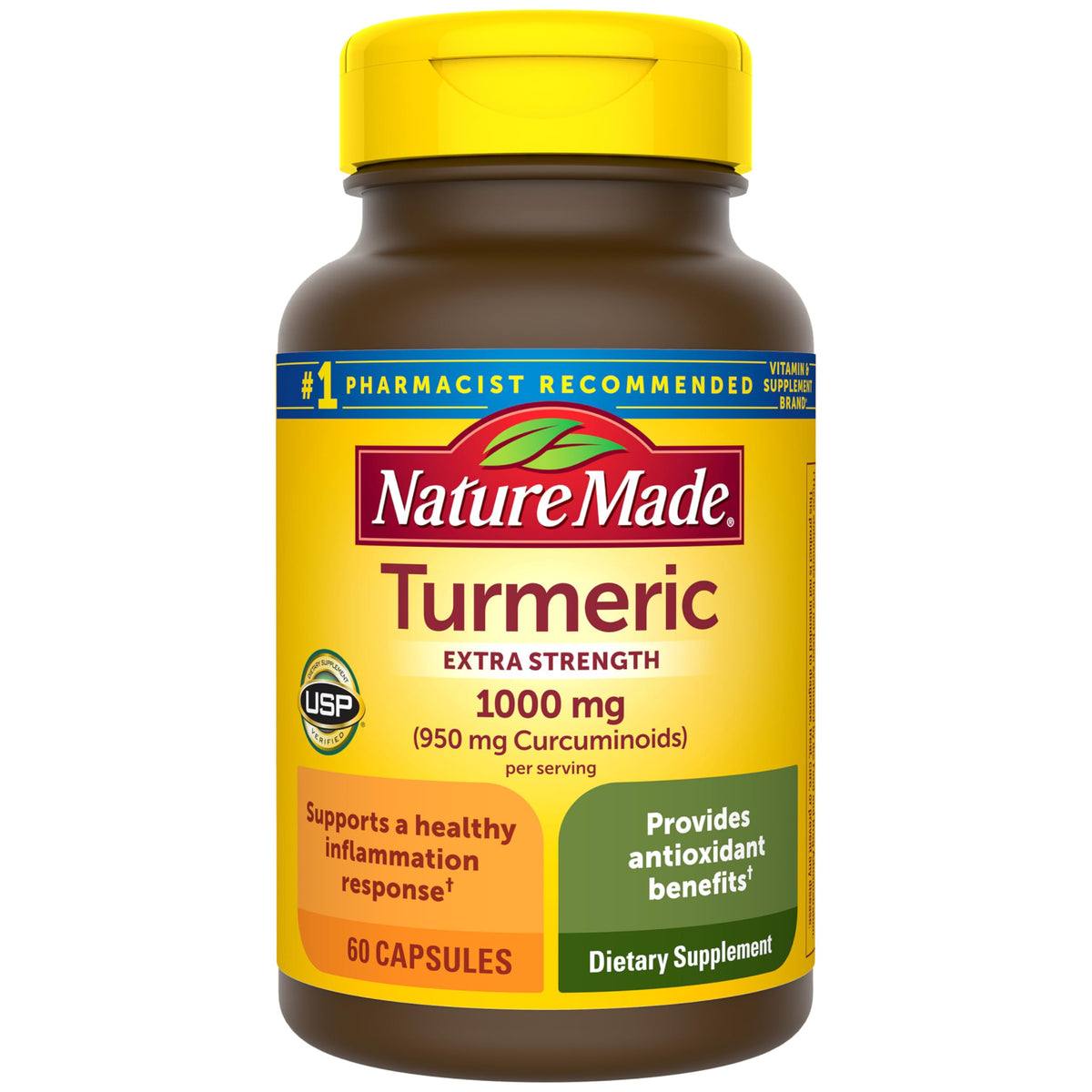 Flacon de 60 capsules végétariennes Nature Made Curcuma Extra Fort 1000mg