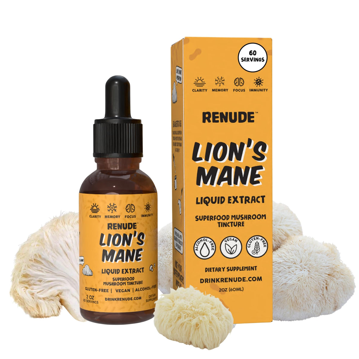Flacon de 60 doses d'extrait liquide de crinière de lion Renude