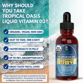 Flacon de 60 doses de Gouttes de Vitamine D3 K2 Tropical Oasis