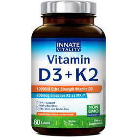 Flacon de 60 gélules de vitamine D3 K2 Innate Vitality