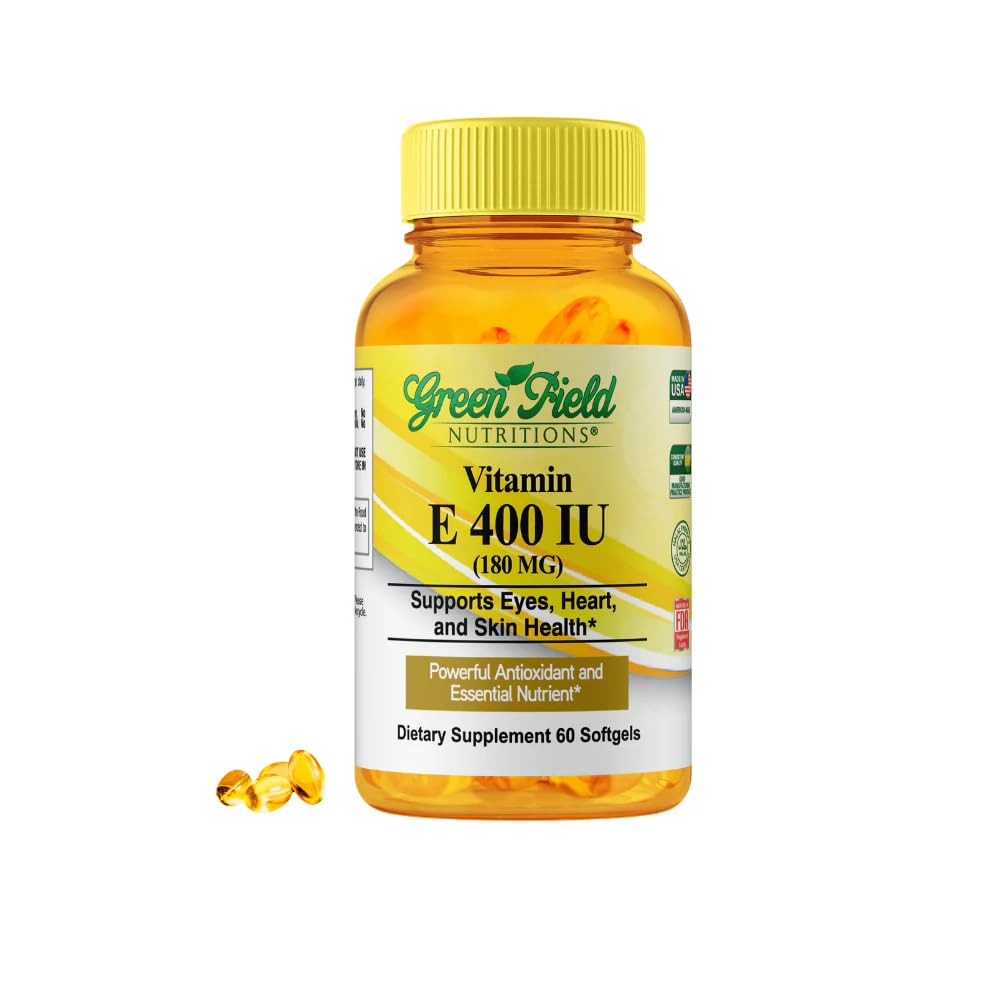 Flacon de 60 gélules de Vitamine E Halal 400 IU de GREEN FIELD NUTRITIONS