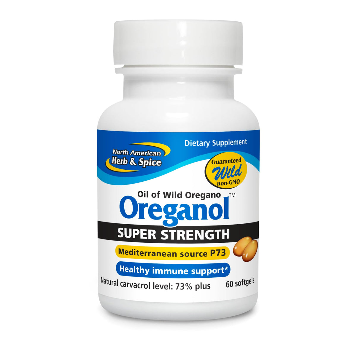 Flacon de 60 gélules Oreganol P73 Super Strength de NORTH AMERICAN HERB & SPICE