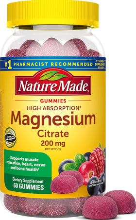 Flacon de 60 gummies Nature Made Magnésium Citrate 200mg face avant
