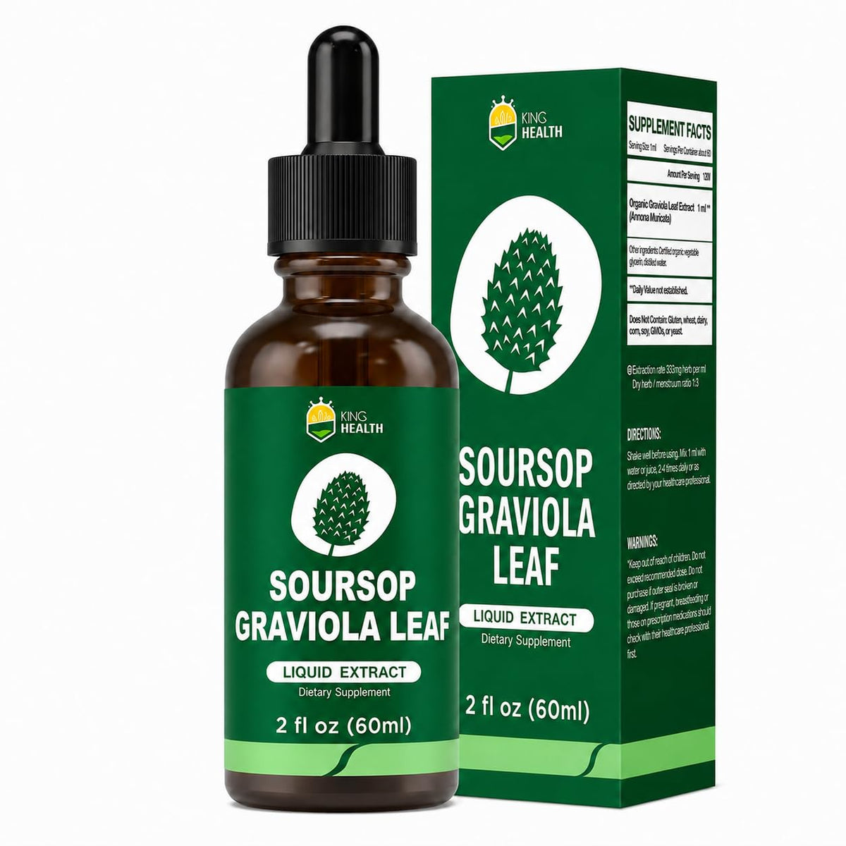 Flacon de 60 ml d'extrait de feuilles de graviola KingHealth