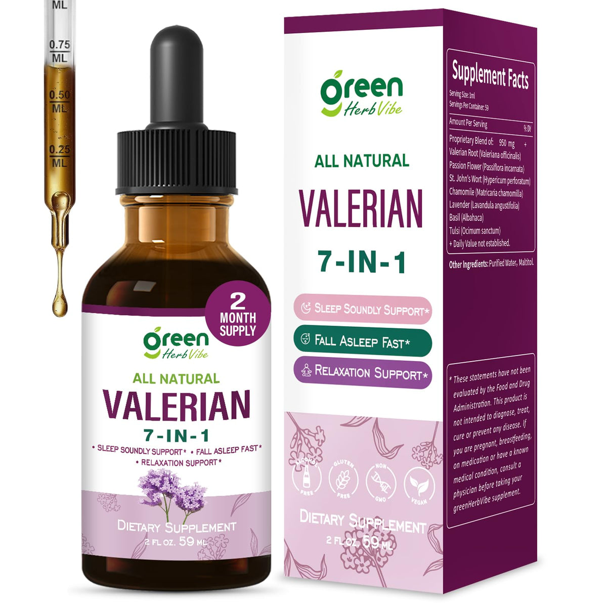 Flacon de 60 ml d'extrait de racine de valériane green Herb Vibe