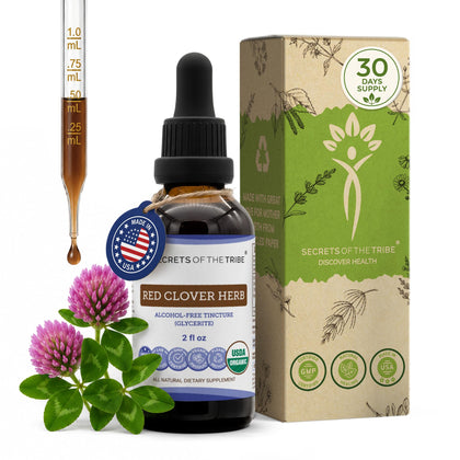 Flacon de 60 ml d'extrait de trèfle rouge bio Secrets of the Tribe