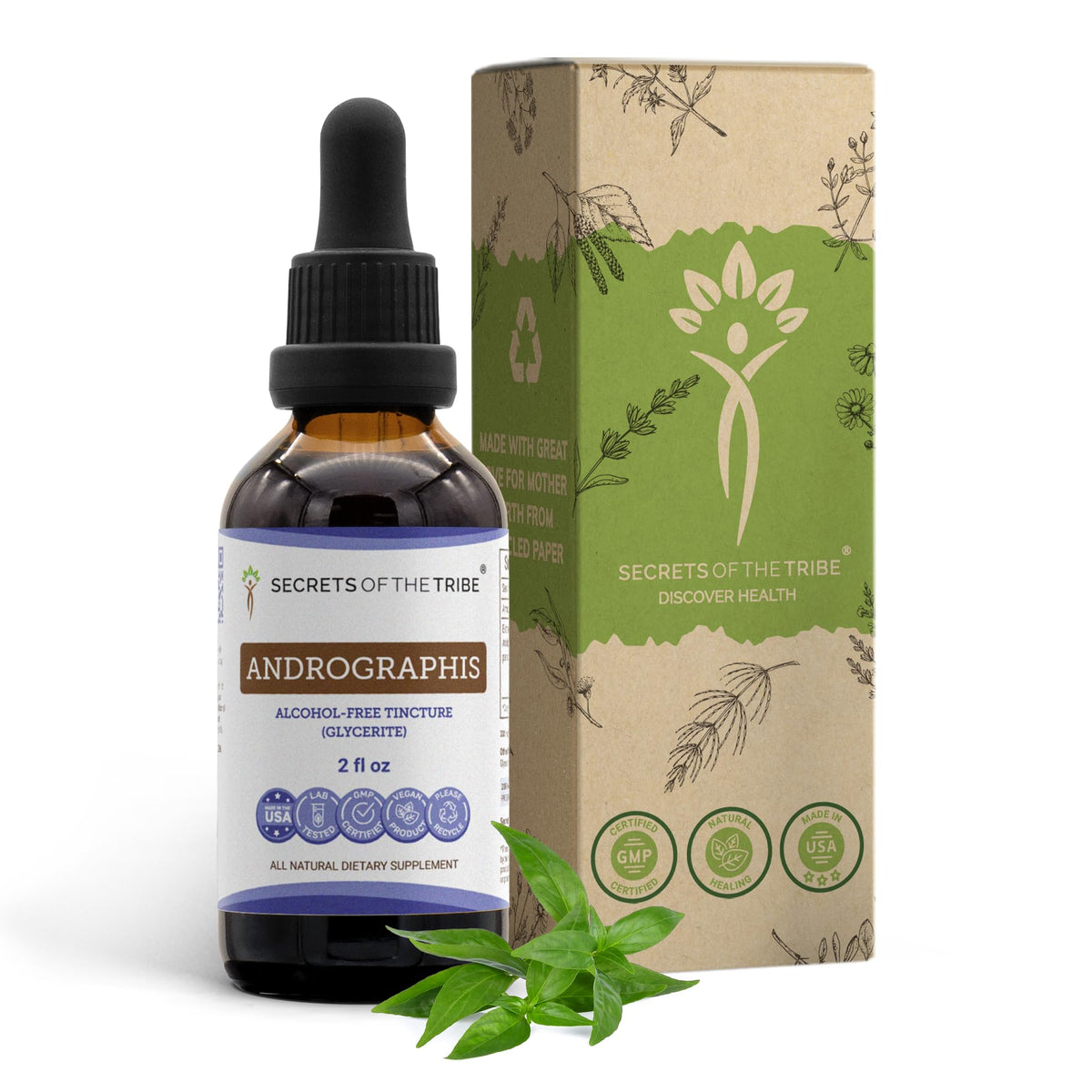Flacon de 60 ml d'extrait liquide d'Andrographis sans alcool de Secrets of the Tribe