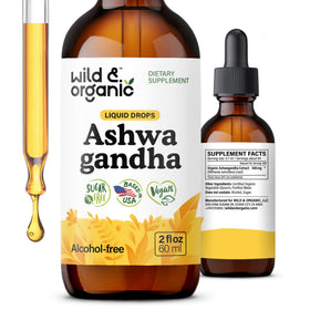 Flacon de 60 ml d'extrait liquide d'ashwagandha Wild & Organic