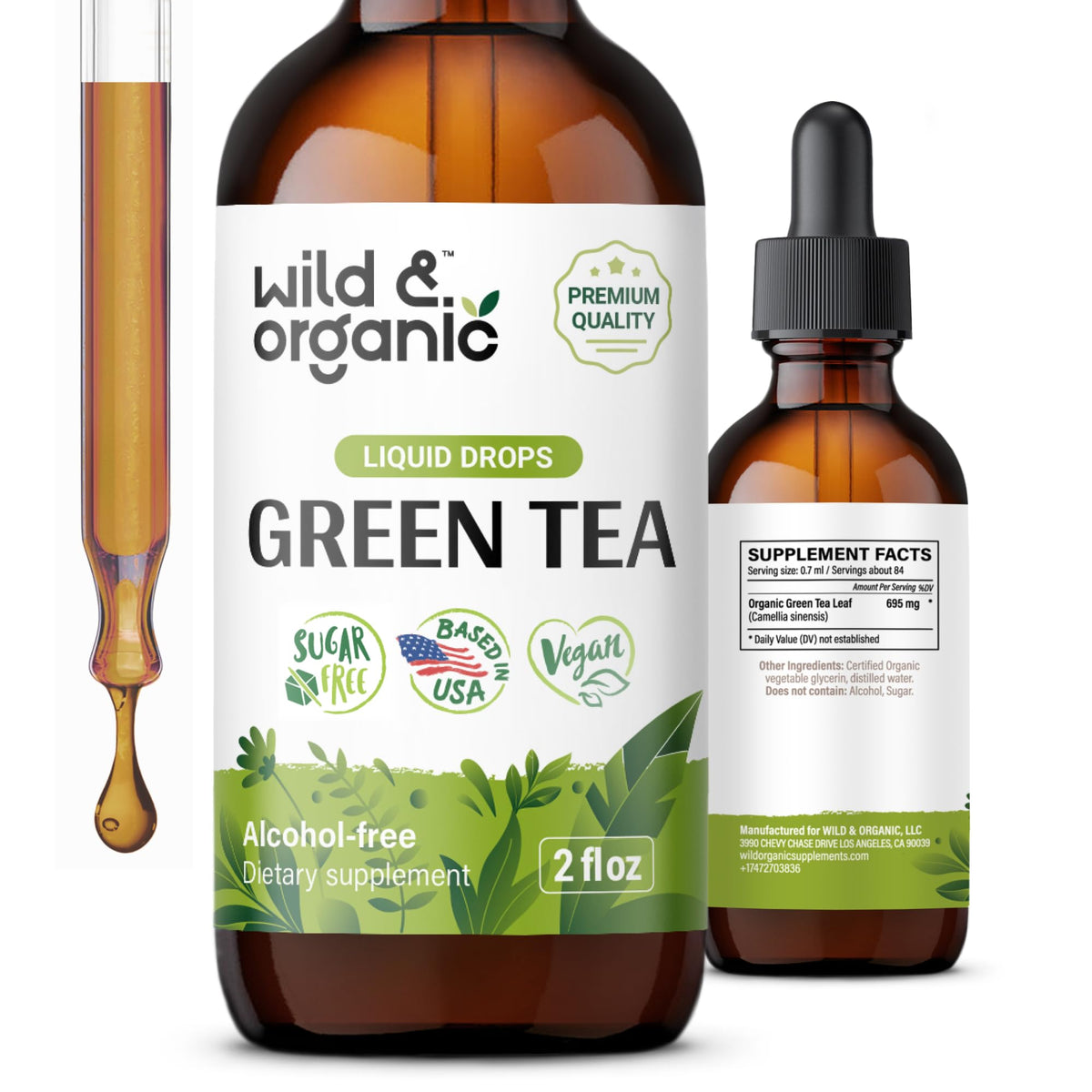 Flacon de 60 ml d'extrait liquide de thé vert Wild & Organic