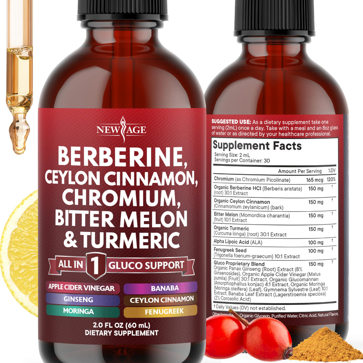 Flacon de 60 ml de complément alimentaire Berbérine avec Cannelle de Ceylan
