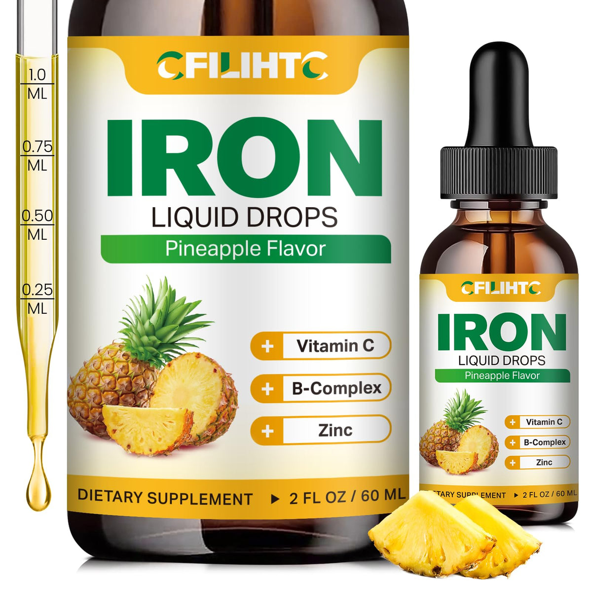 Flacon de 60 ml de complément alimentaire CFILIHTC Fer Liquide saveur ananas