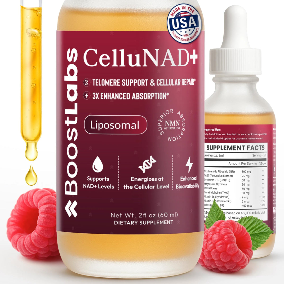 Flacon de 60 ml de complément alimentaire Liposomal NAD+ de support Labs LLC