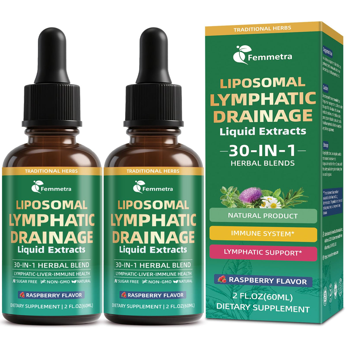 Flacon de 60 mL de Femmetra Compléments Alimentaires Liposomaux Drainage Lymphatique