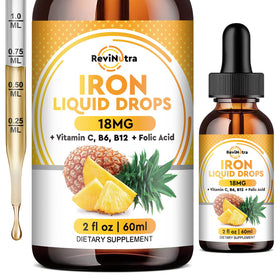 Flacon de 60 ml de fer liquide ReviNutra avec étiquette ananas