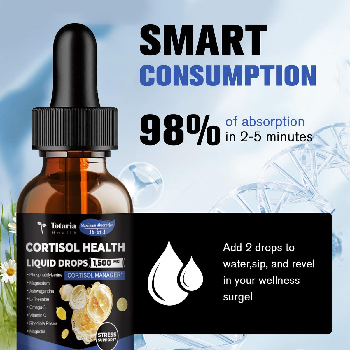 Flacon de 60 ml de gouttes de cortisol Totaria
