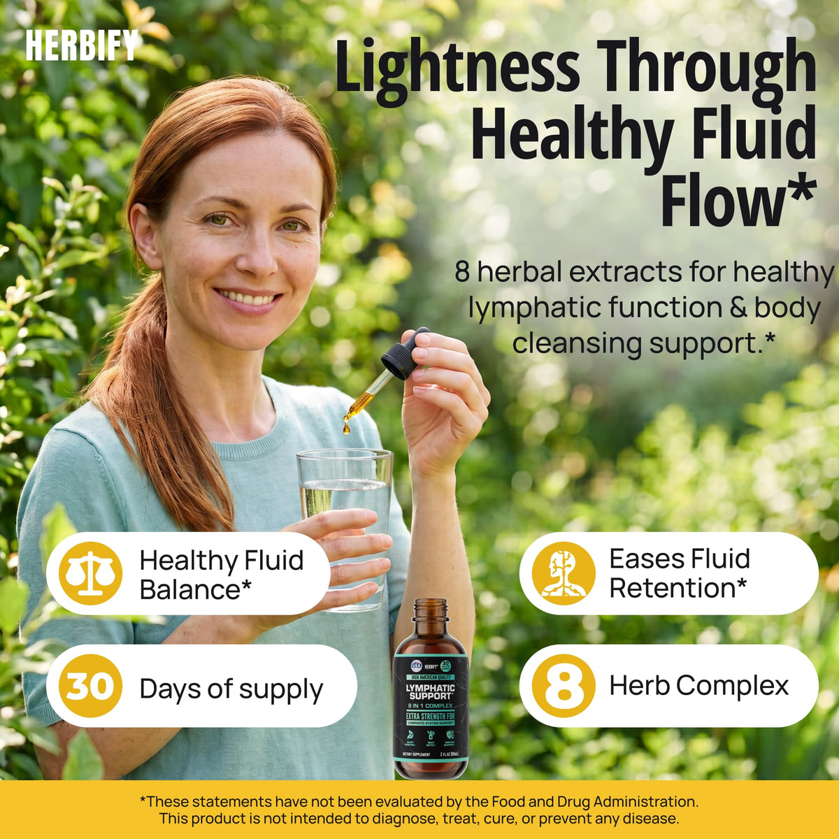 Flacon de 60 ml de gouttes de drainage lymphatique HERBIFY