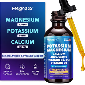 Flacon de 60 ml de gouttes de glycinate de potassium et magnésium MEGNETA