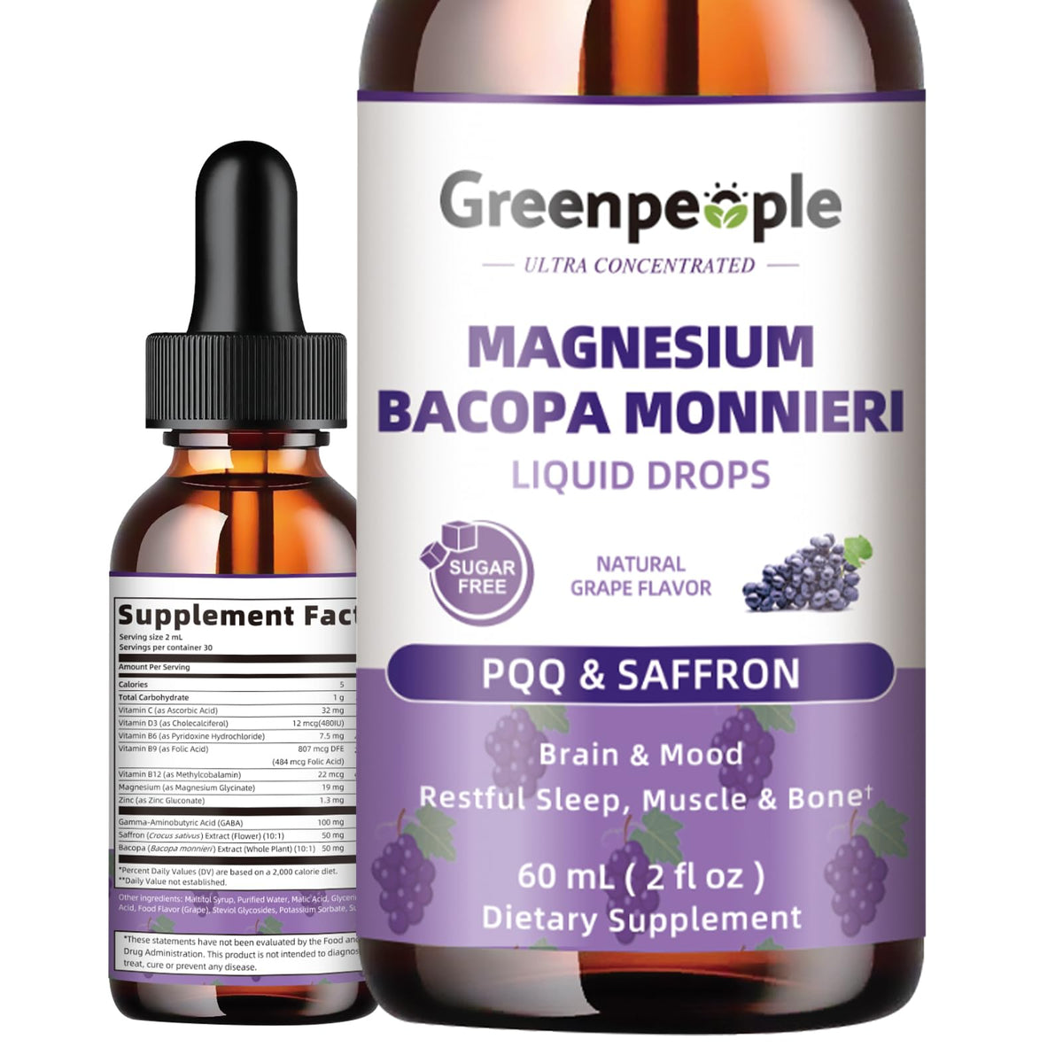 Flacon de 60 ml de gouttes de magnésium glycinate GREENPEOPLE