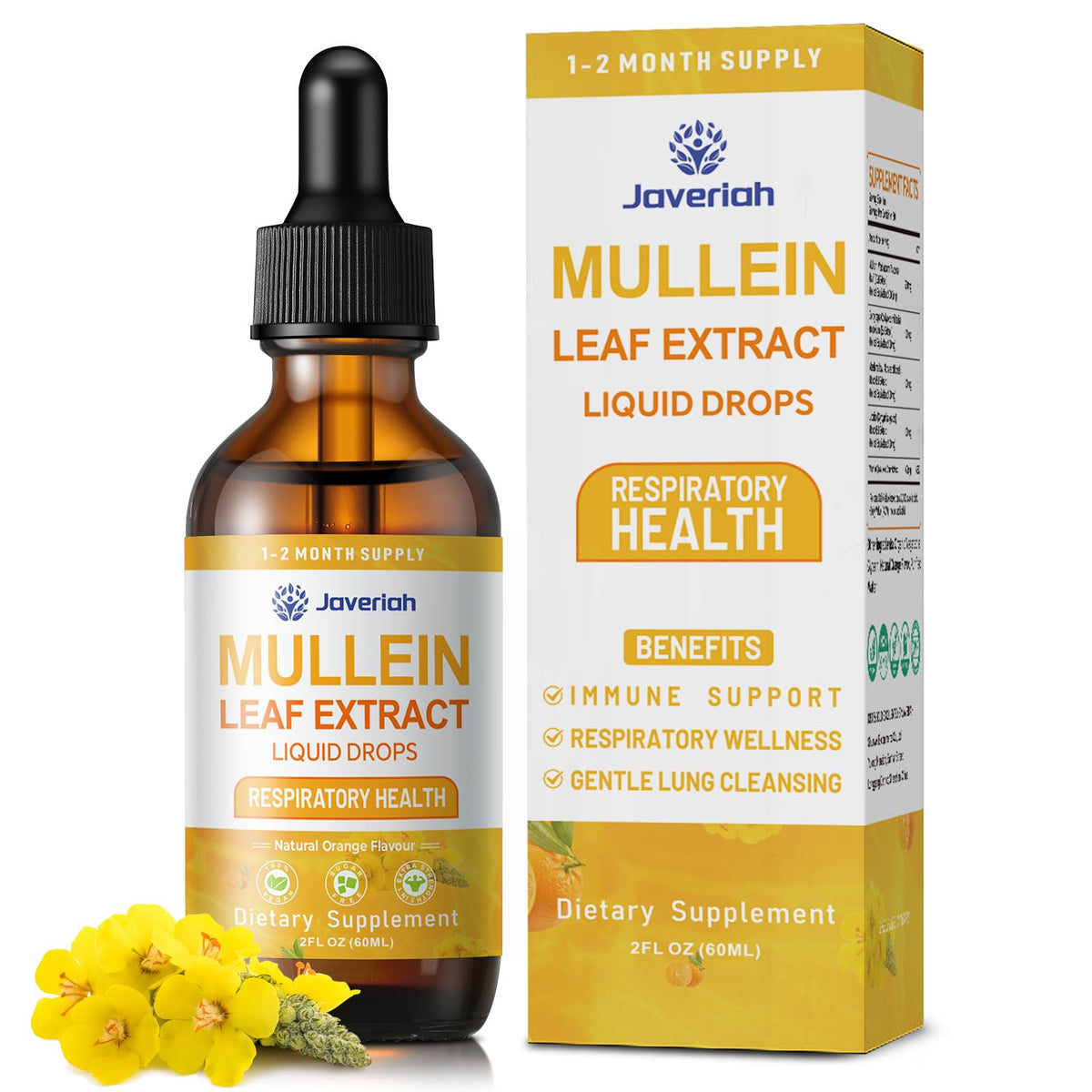 Flacon de 60 ml de gouttes de Mullein Javeriah avec compte-gouttes