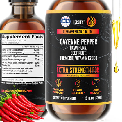 Flacon de 60 ml de gouttes de poivre de cayenne HERBIFY