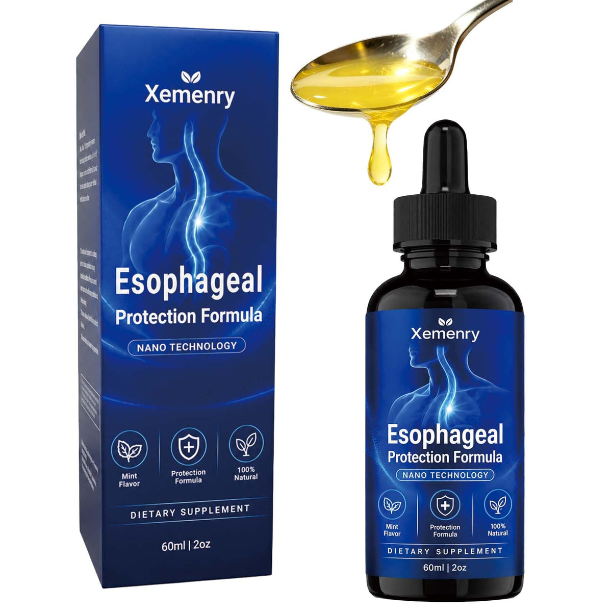 Flacon de 60 ml de gouttes de soulagement œsophagien Xemenry