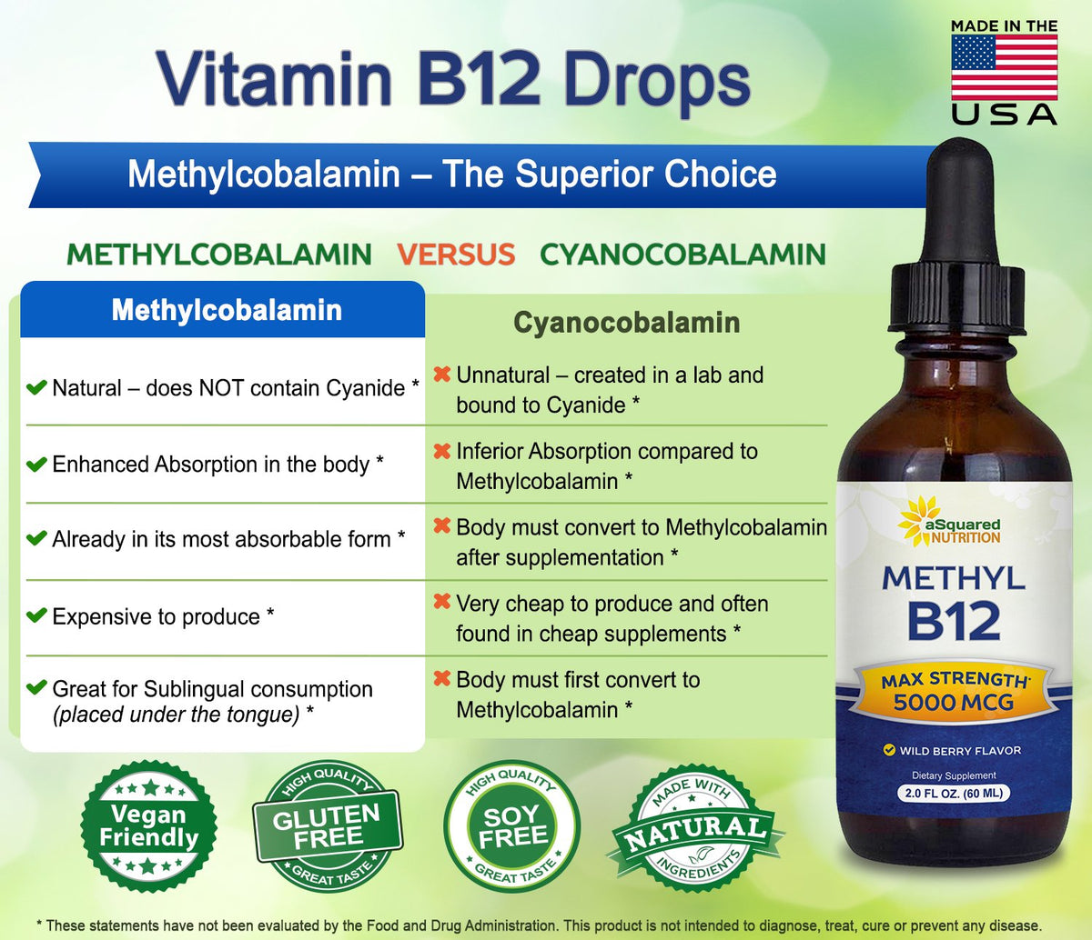Flacon de 60 ml de gouttes de vitamine B12 Methylcobalamine d'aSquared Nutrition