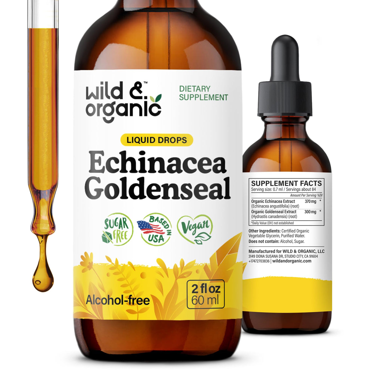 Flacon de 60 ml de gouttes liquides Wild & Organic Echinacea Goldenseal