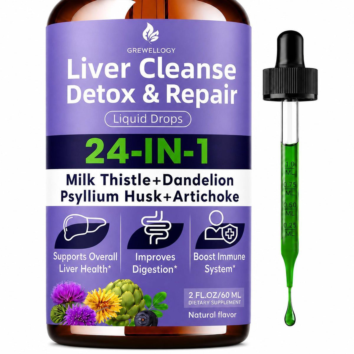 Flacon de 60 ml de Grewellogy Complément Alimentaire Chardon-Marie