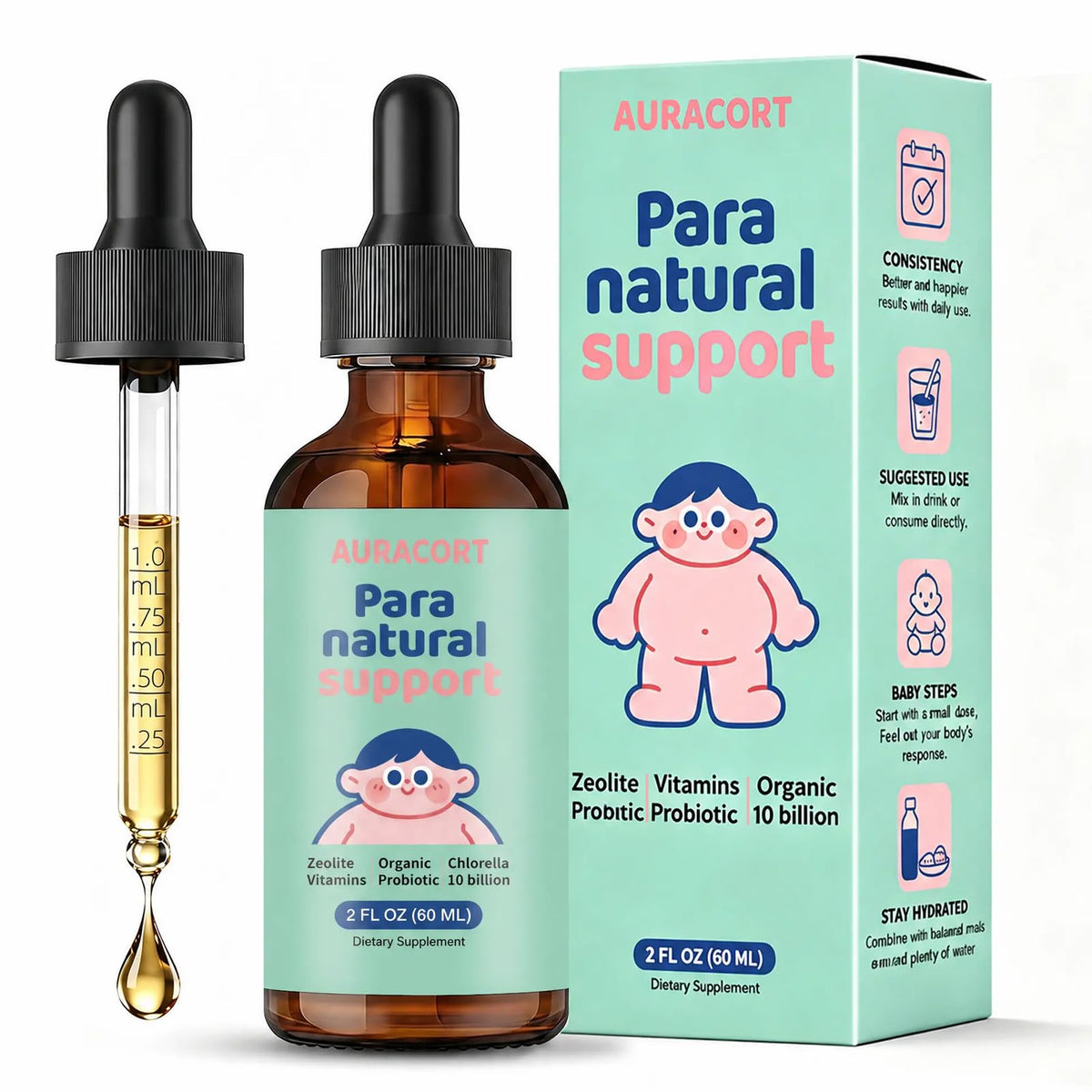 Flacon de 60 mL de Nettoyage des Parasites AURACORT, vue de face