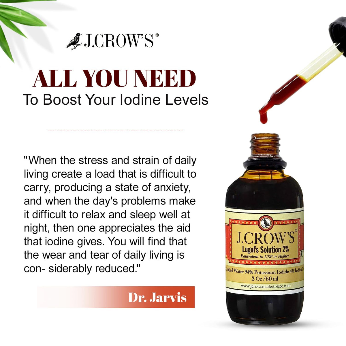 Flacon de 60 ml de solution d'iode J. CROW'S