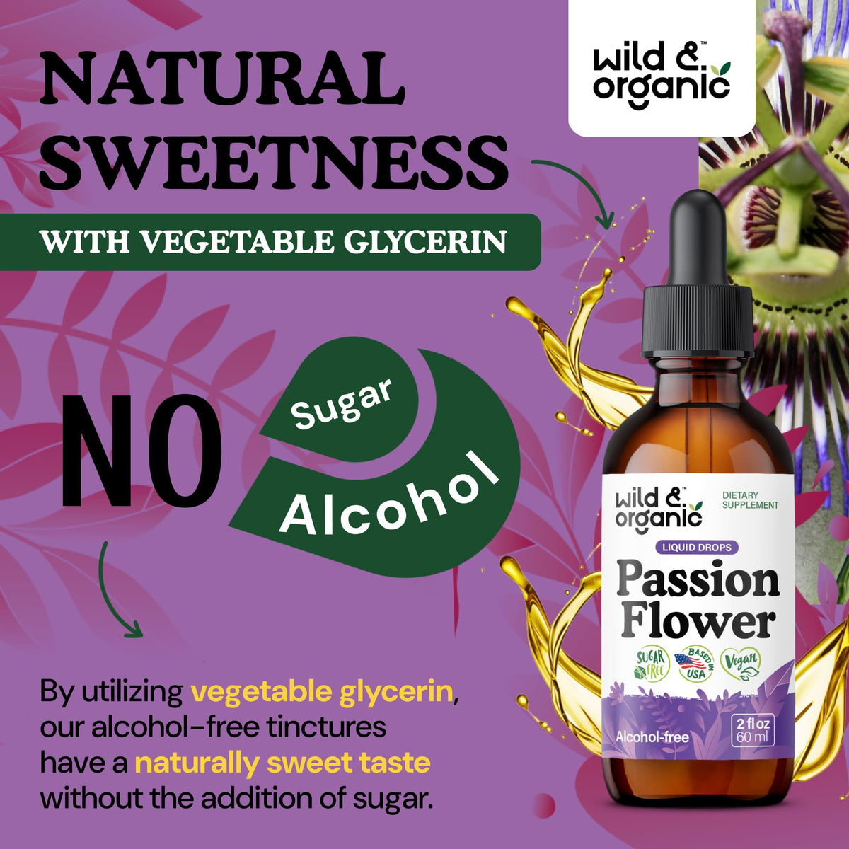 Flacon de 60 ml de teinture de passiflore Wild & Organic