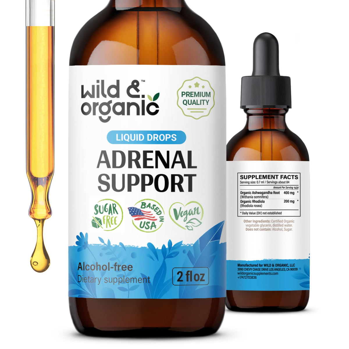 Flacon de 60 ml de Wild & Organic Soutien Surrénal avec gouttes