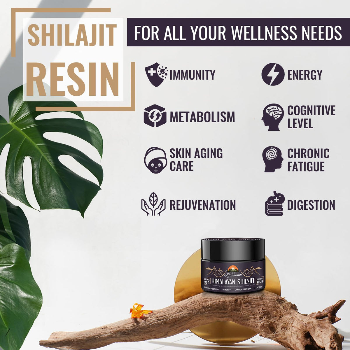 Flacon de 600mg de résine de shilajit avec bâtonnets de mesure