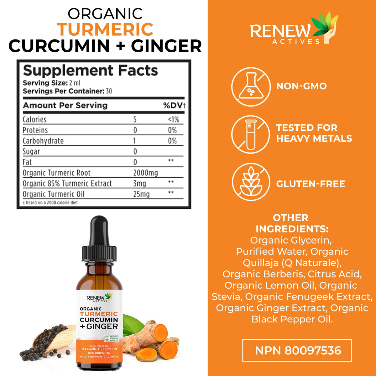 Flacon de 60ml d'Extrait de Curcuma Renew Actives